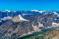 Serenity Peak (L), Fortress Mountain, Catacombs Mountain, Mount Geikke, Mount Robson, Mount Fryatt and Mount Edith Cavell (R). Palmer, Thorington and Smith