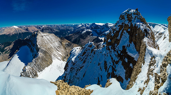 Descending the rock crux on Diadem Peak.
