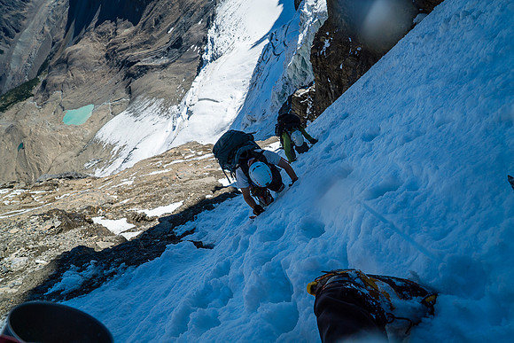 Down climbing, near the rock traverse. We ran out of snow just as we transitioned to rock - very good timing!