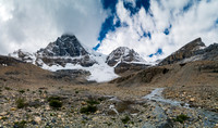 Just before the bivy site - views are stunning! There's quite a bit of fresh snow on our route but this means less ice in the couloirs, which is a good thing.