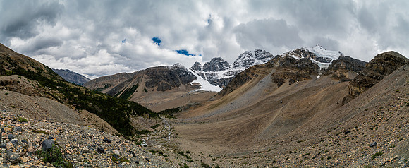 Looking back down the approach from above treeline. Peaks in the distance include Cromwell and Engelhard.
