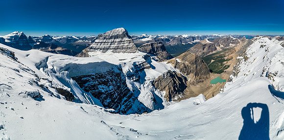 Incredible view of the north face of Mount Alberta with the tarn between Diadem and Alberta.