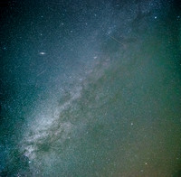 Looking directly overhead at the Milky Way and meteors lighting up the night sky. The M31 (Andromeda) galaxy is even visible here (top left)!