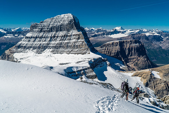 Descending under the ever-watchful gaze of Mount Alberta.