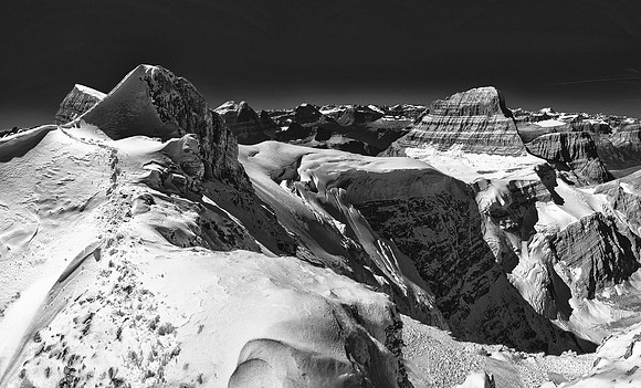 Dips and curves on the north ridge of Woolley and dizzying exposure down the west face towards Mount Alberta and it's north face.