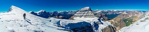 Almost there - avoiding cornices while trying to make the highest point. Little Alberta at lower center.