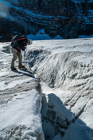 Ben contemplates ending the slog by leaping into a crevasse. He changed his mind shortly afterwards when he realized the rope was in his pack.