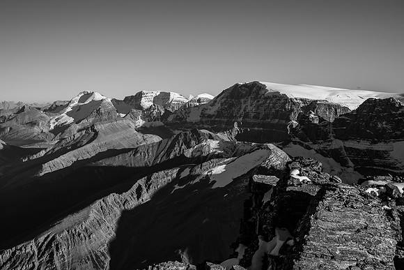 Looking towards the Columbia Icefields, L to R, Athabasca, Andromeda and Kitchener.