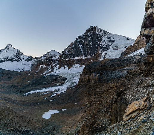 This is the terrain you have to get through - a key traverse is getting skier's left through a waterfall before you can walk off, down a steep scree cone.
