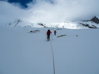 We weren't sure how far west towards the main Robson massif we had to wander before cutting around the Robson Glacier icefall