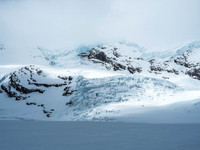 The icefall coming down the so-called 'Robson Cirque' is pretty impressive.