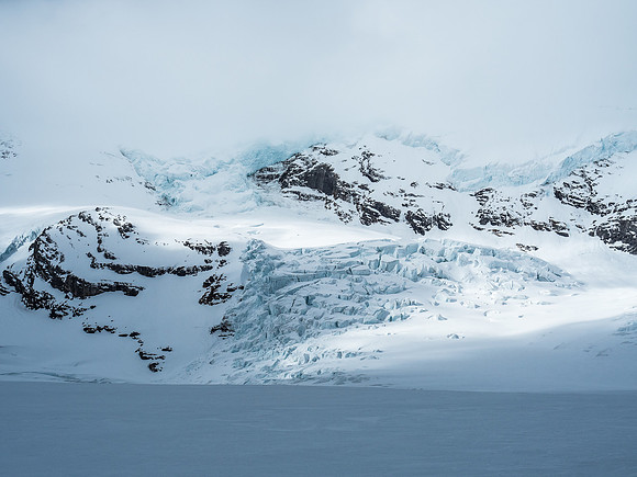 The icefall coming down the so-called 'Robson Cirque' is pretty impressive.