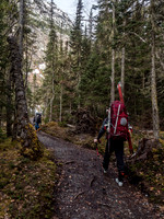 Reluctantly hiking with the skis on our packs again, around Kinney Lake.