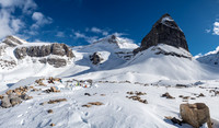 One of the finest winter camps I've had the pleasure of staying in! Extinguisher Tower looms over us with Lynx at far left.