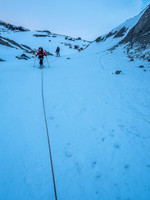 Steep skinning up moraines just off the glacier (climber's left) here.