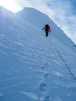 Don't underestimate the final slopes of Resplendent. It's still around 400 meters elevation gain from the col and it's steep and exposed in places.