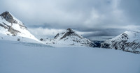 Finally we are nearing the SW end of the icefall (visible at left here) and starting our turn towards Rearguard at center. Titkana at right.