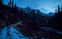 Ben hikes the wide trail to Kinney Lake as we get our first views of Resplendent Mountain at upper right. Robson at left, obviously.
