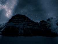 There are clouds over The Helmet (R) but Rearguard's summit is visible at left along with a couple thousand stars.