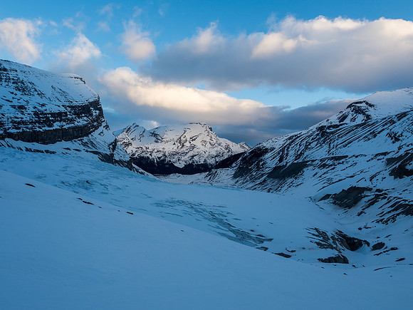 Looking back at our approach (right side of photo) with Rearguard at left and Mumm Peak in the distance at center.