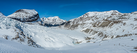 Rearguard at left and Titkana at right. The Snowbird Pass trail runs up the obvious moraine crest at right.