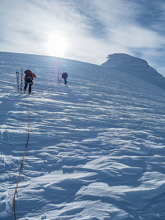 The slope steepened and hardened to the point that skiing anymore was useless and possibly dangerous for our abilities.