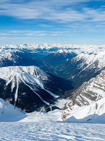Looking way down to the Robson River valley and our approach. The Patterson Spur at right and Campion Mountain at lower left.
