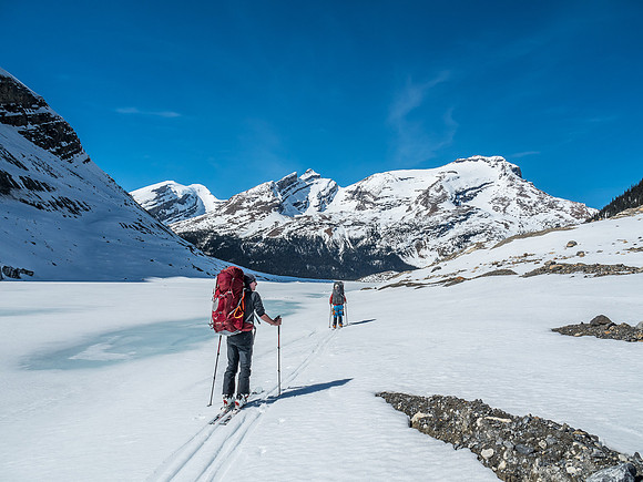 The glacial tarn at the toe of the Robson Glacier didn't look too inviting in the hot sun so we avoided it on the right hand shoreline.