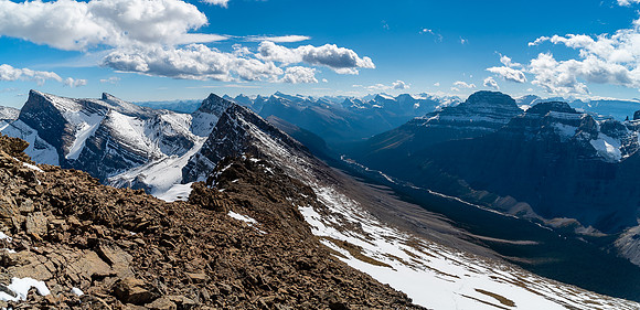 Views south towards Pinto Lake and past Slump Mountain (L).