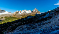 Traversing the east side of the valley, looking back at Cataract Pass (L) and Guardgoat Peak (C).