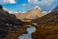 Hiking down the Brazeau River from Cataract Pass. "Nosecone Peak" in the distance.