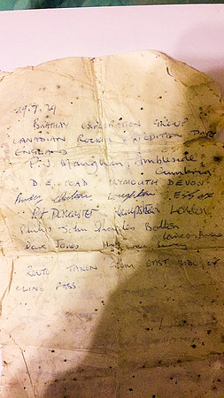 The 2nd ascent parties register that I somehow missed in the summit cairn. :(