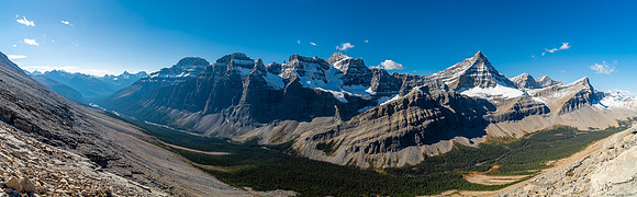 The incredible Cirrus Ramparts stretch from Cataract Pass (R) down to Pinto Lake.