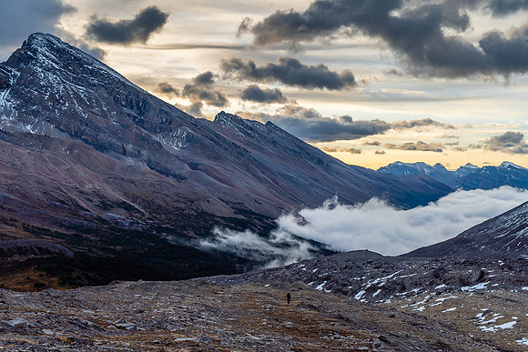 Eric hikes up to Cataract Pass with Mount Stewart rising in the bg.