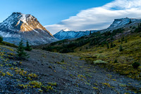 Looking back up to Mount Willis (C) and Cline Pass. Guardgoat at left.