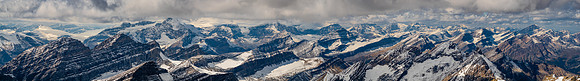 Castleguard (L), Athabasca, Snow Dome, Kitchener, Stutfield, Woolley, Diadem and Sunwapta (R).