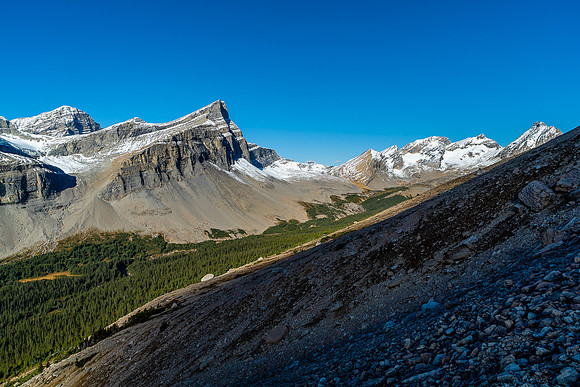 Starting to ascend the SW slopes and looking back up Cataract Creek.