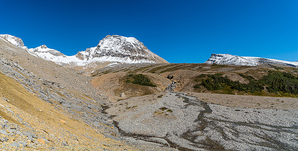 Our camp area with unnamed peaks rising beyond. Cline Pass is out of sight in the gap just right of center.