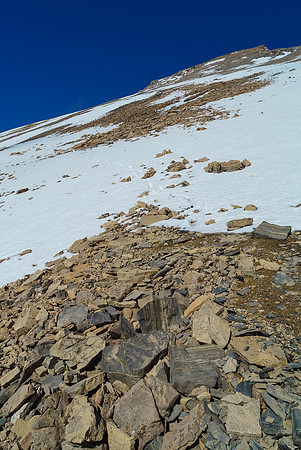 Looking back up the peak on descent.