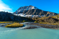 More of the Brazeau River with an unnamed summit rising beyond. The entire Cataract Pass trail is on climber's left of the river.