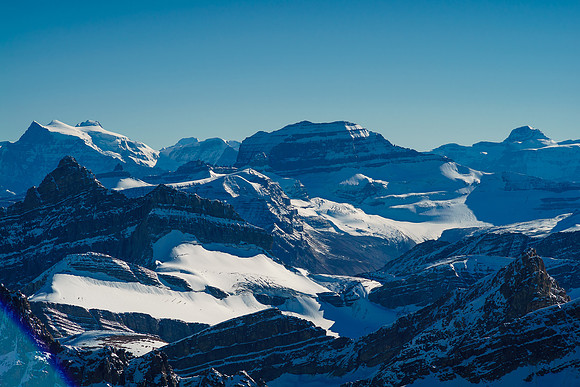 Mount Saskatchewan at center and Lyells I (Rudolph), II (Edward) and III (Ernest) at left.