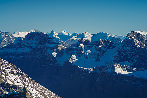 Distant views of Wilson, Chephren and White Pyramid.
