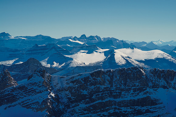 Looking over the North Towers of Mount Saskatchewan (L) and Terrace Mountain.