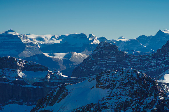 The gorgeous form of Mount Amery on the left with the Monchy Icefield curving around to the right.