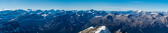 The Columbia Icefield at left, Jonas Pass at center Poboktan at distant right.