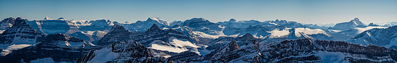 Huge peaks to the west from Forbes (L) to the Lyells, Saskatchewan and Mount Bryce (R).