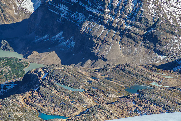 Tele of some of the lakes in the hanging valley south of the summit.