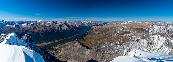 Views from Poboktan (L) to Marble, Aztec, Arete, Longview, Obstruction, McDonald and Afternoon (R).