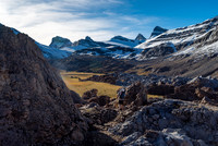Hiking towards a still-distant Cataract Pass directly into the morning sun.