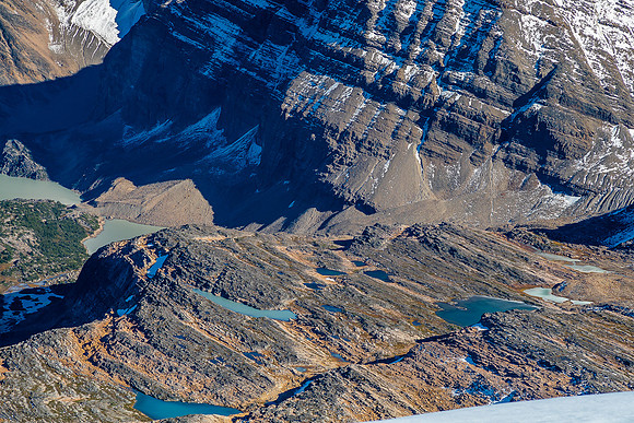 Tele of some of the lakes in the hanging valley south of the summit.